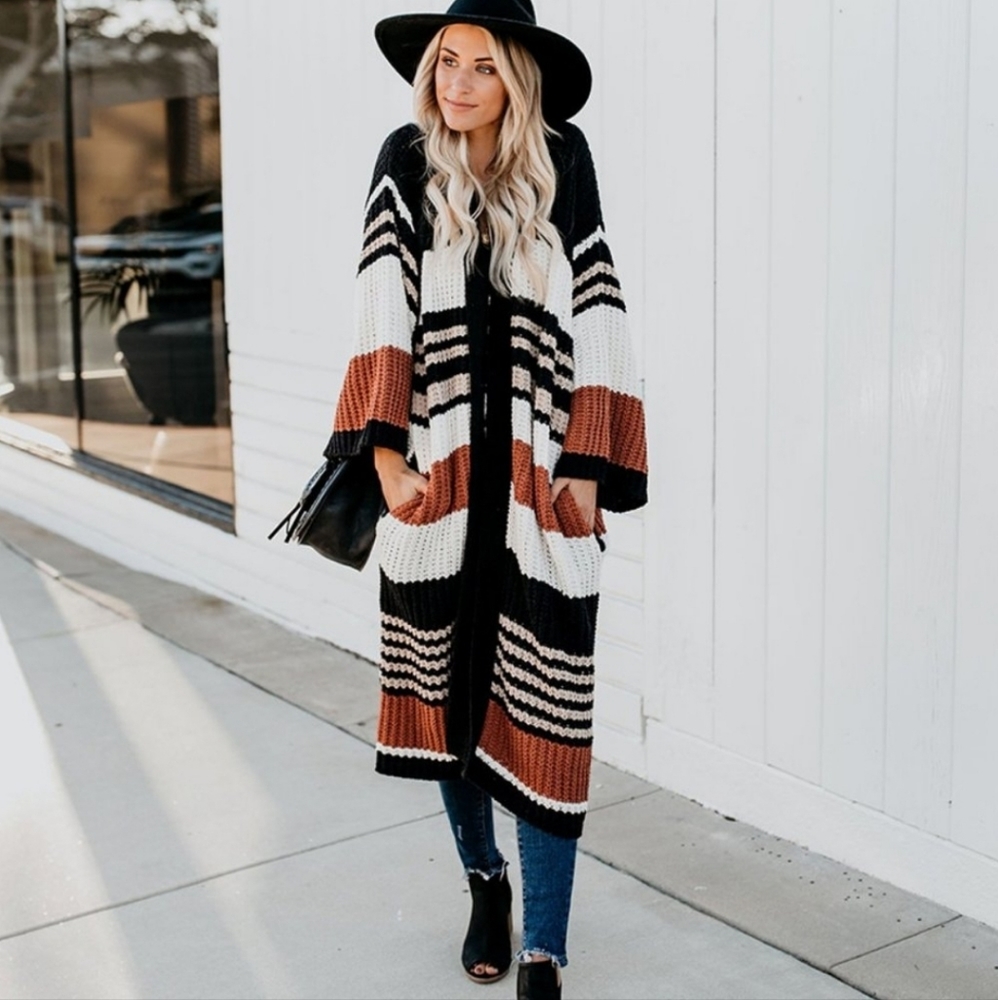 Gorgeous Autumn Spice Colorblock Cardigan Sweater - Picture 2 of 12